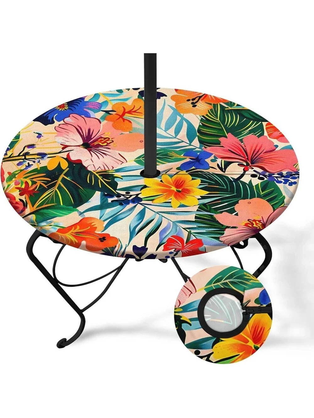 Round Tablecloth With Umbrella Hole, Tropical Flowers, 45